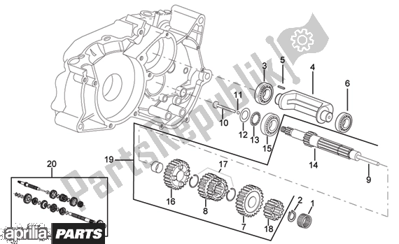 All parts for the Primary Gear Shaft of the Aprilia MX 219 50 2004