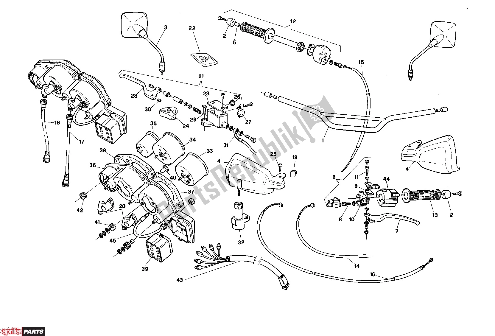 Toutes les pièces pour le Handle Bars du Aprilia Pegaso 211 125 1989