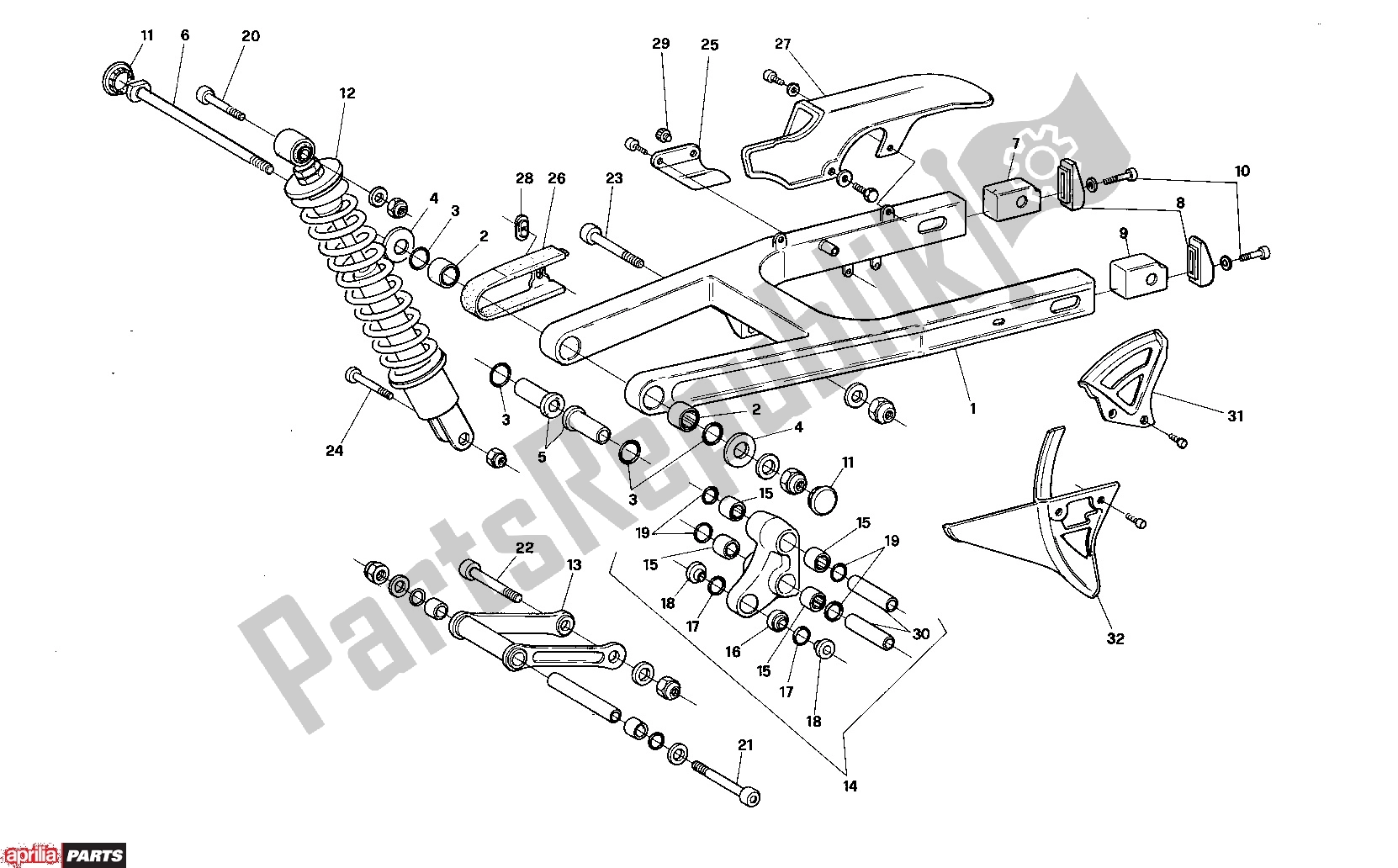 All parts for the Rear Swing of the Aprilia Pegaso 211 125 1989