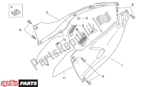 All parts for the Central Body Side Panels of the Aprilia Pegaso 3 11 650 1997 - 2000