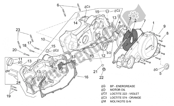 Alle onderdelen voor de Crankcase I van de Aprilia Pegaso 3 11 650 1997 - 2000