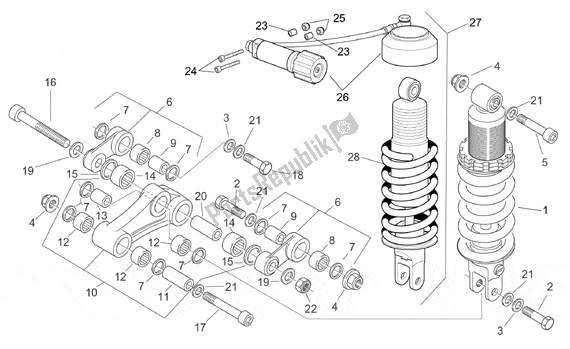 All parts for the Rear Shock Absorber of the Aprilia Pegaso IE 261 650 2001 - 2004