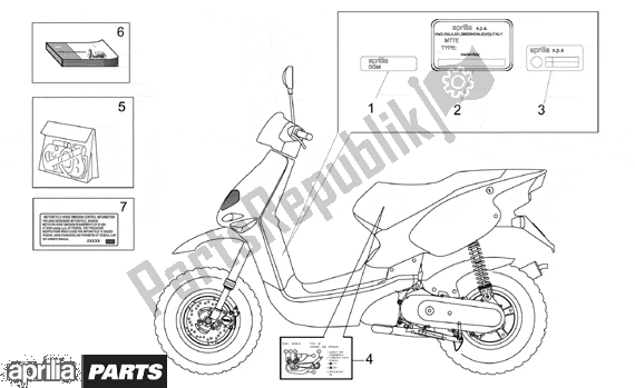 All parts for the Decal Op Handbooks And Plate Set of the Aprilia Rally 512 50 1995 - 2003