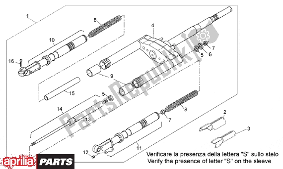 Alle onderdelen voor de Front Fork I van de Aprilia Rally Liquid Cooled 514 50 1996 - 1999