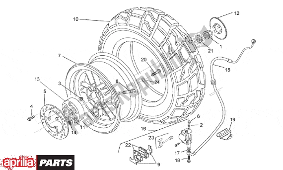 All parts for the Rear Wheel Disc Brake of the Aprilia Rally Liquid Cooled 514 50 1996 - 1999