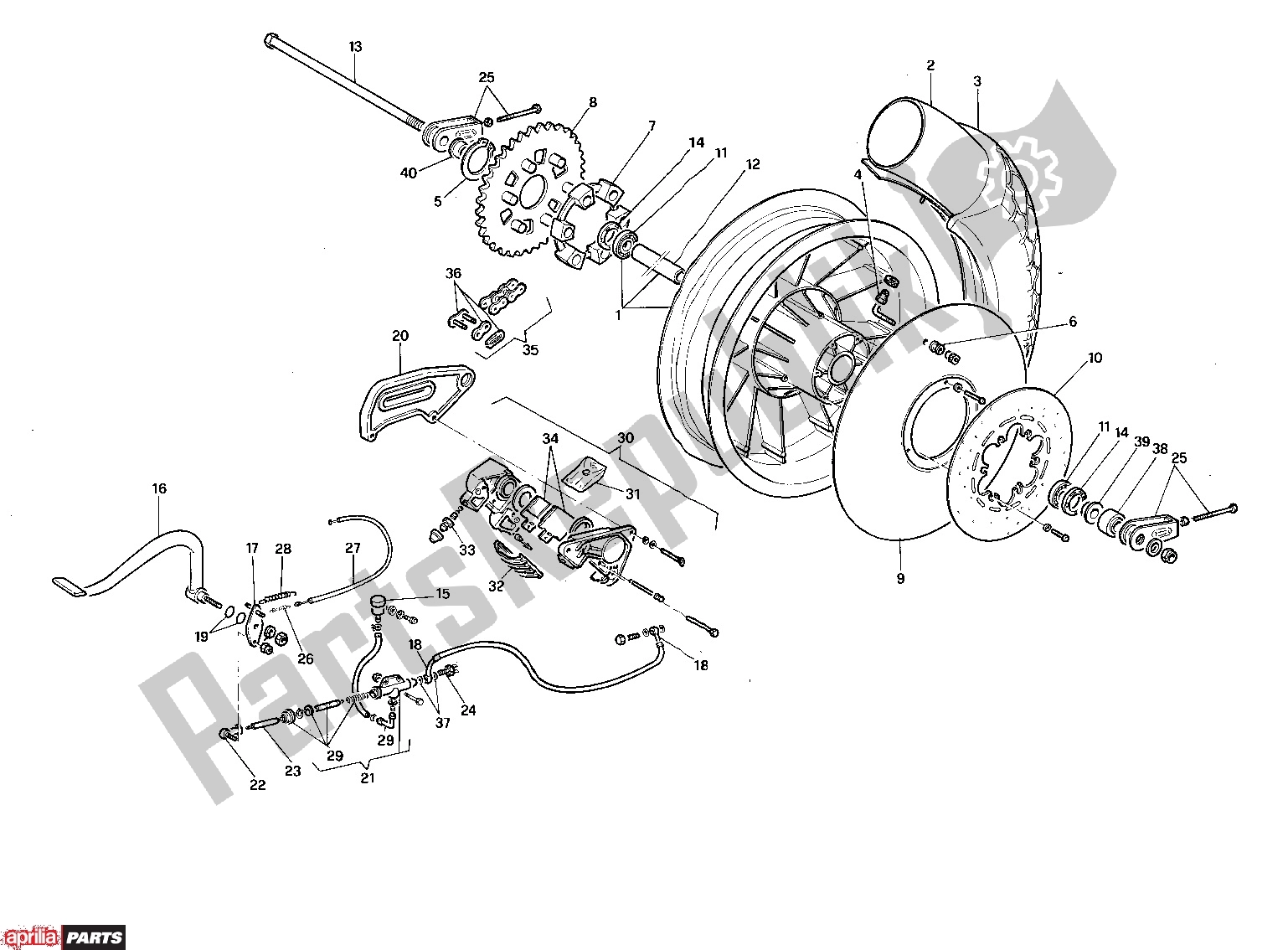 Tutte le parti per il Rear Wheel del Aprilia Red Rose 601 125 1988 - 1990