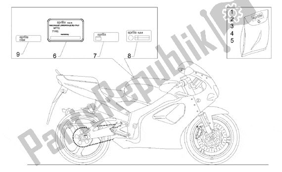 All parts for the Plate Set And Decal of the Aprilia RS 5 125 1996 - 1997