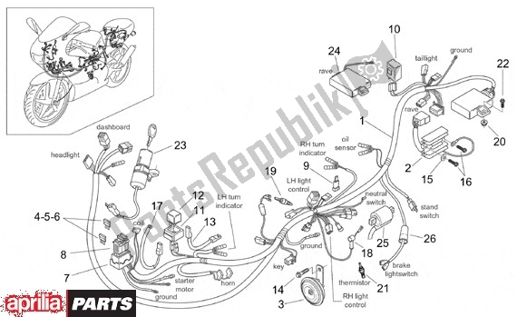 Alle onderdelen voor de Elektrische Installatie I van de Aprilia RS 340 125 1999 - 2005
