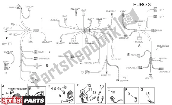 Alle onderdelen voor de Elektrische Installatie Euro 3 van de Aprilia RS 21 125 2006