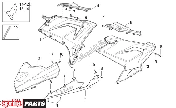 Alle onderdelen voor de Middenaufbouw van de Aprilia RS 21 125 2006