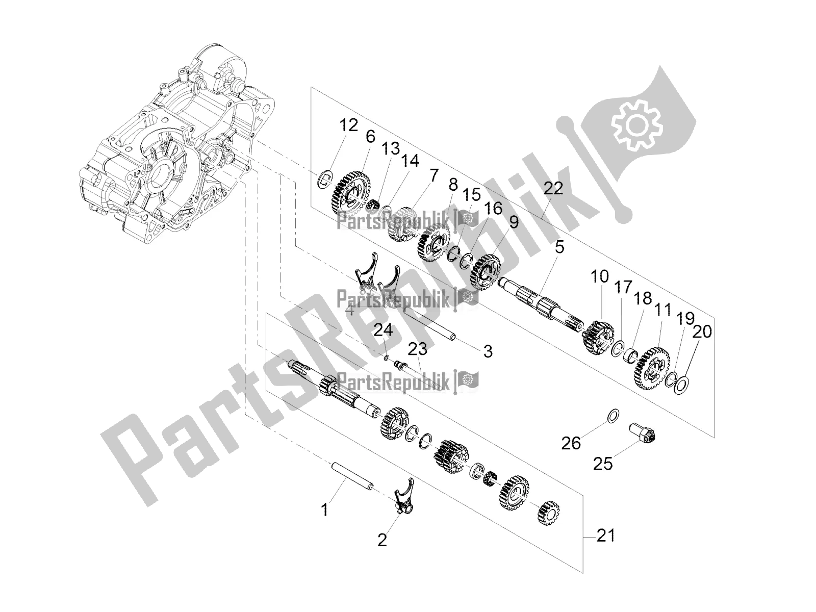 All parts for the Gear Box - Gear Assembly of the Aprilia RS 125 4T ABS 2017