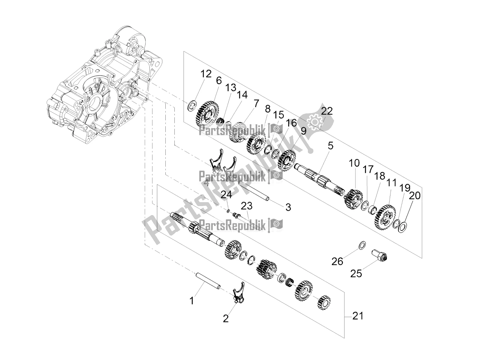 Tutte le parti per il Scatola Ingranaggi - Gruppo Ingranaggi del Aprilia RS 125 4T ABS 2019