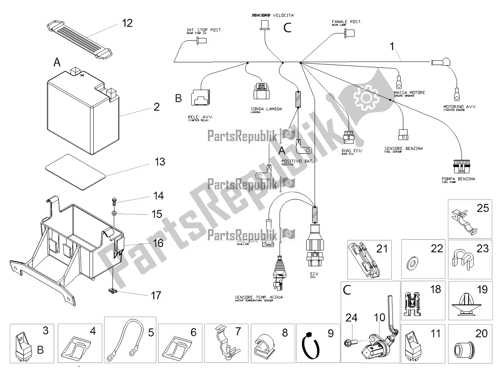 Todas as partes de Sistema Elétrico Traseiro do Aprilia RS 125 4T ABS 2019