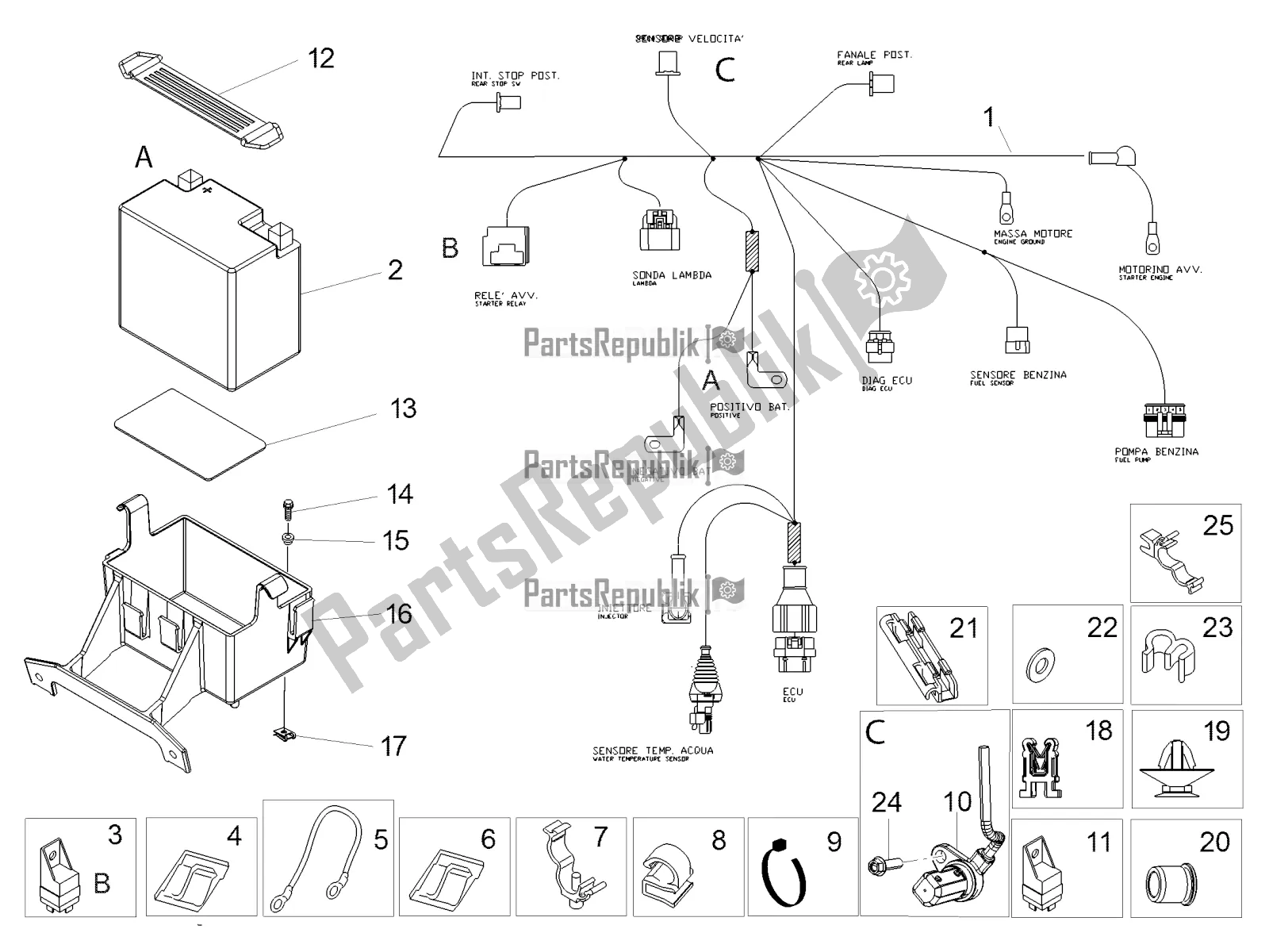 Wszystkie części do Tylny Uk? Ad Elektryczny Aprilia RS 125 4T ABS 2020