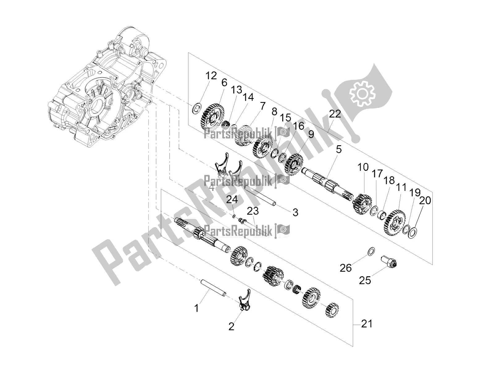 All parts for the Gear Box - Gear Assembly of the Aprilia RS 125 4T ABS 2021