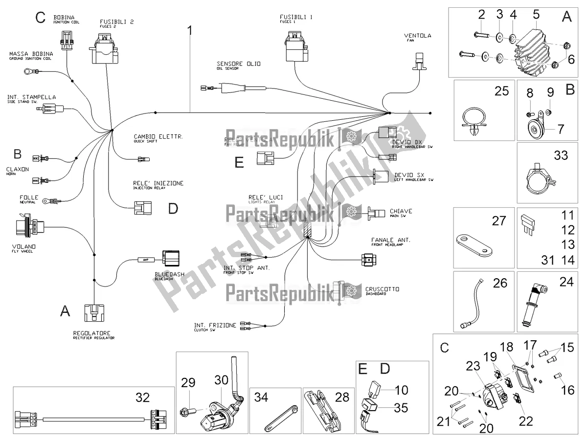 All parts for the Front Electrical System of the Aprilia RS 125 4T ABS 2022