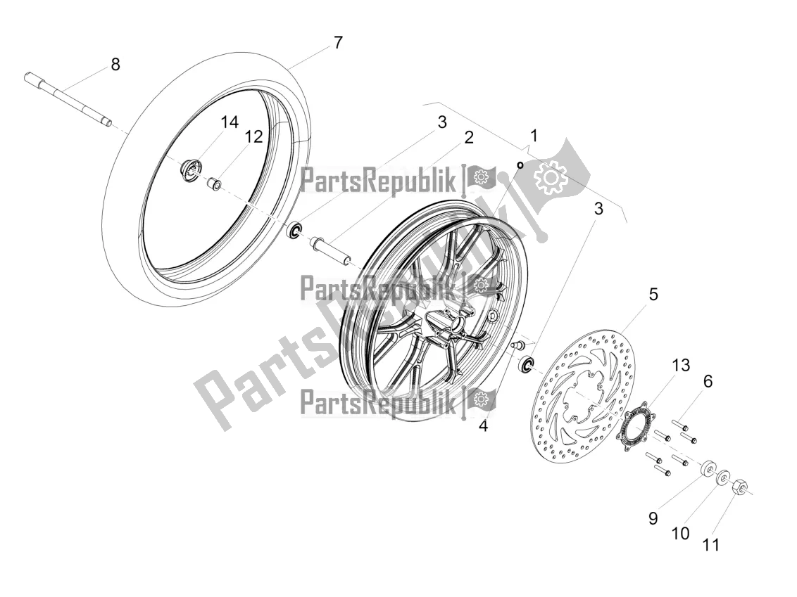 All parts for the Front Wheel of the Aprilia RS 125 4T ABS 2022