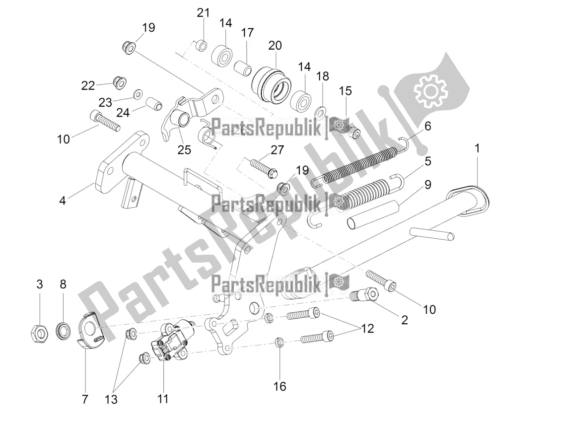 All parts for the Central Stand of the Aprilia RS 125 4T ABS Replica 2019