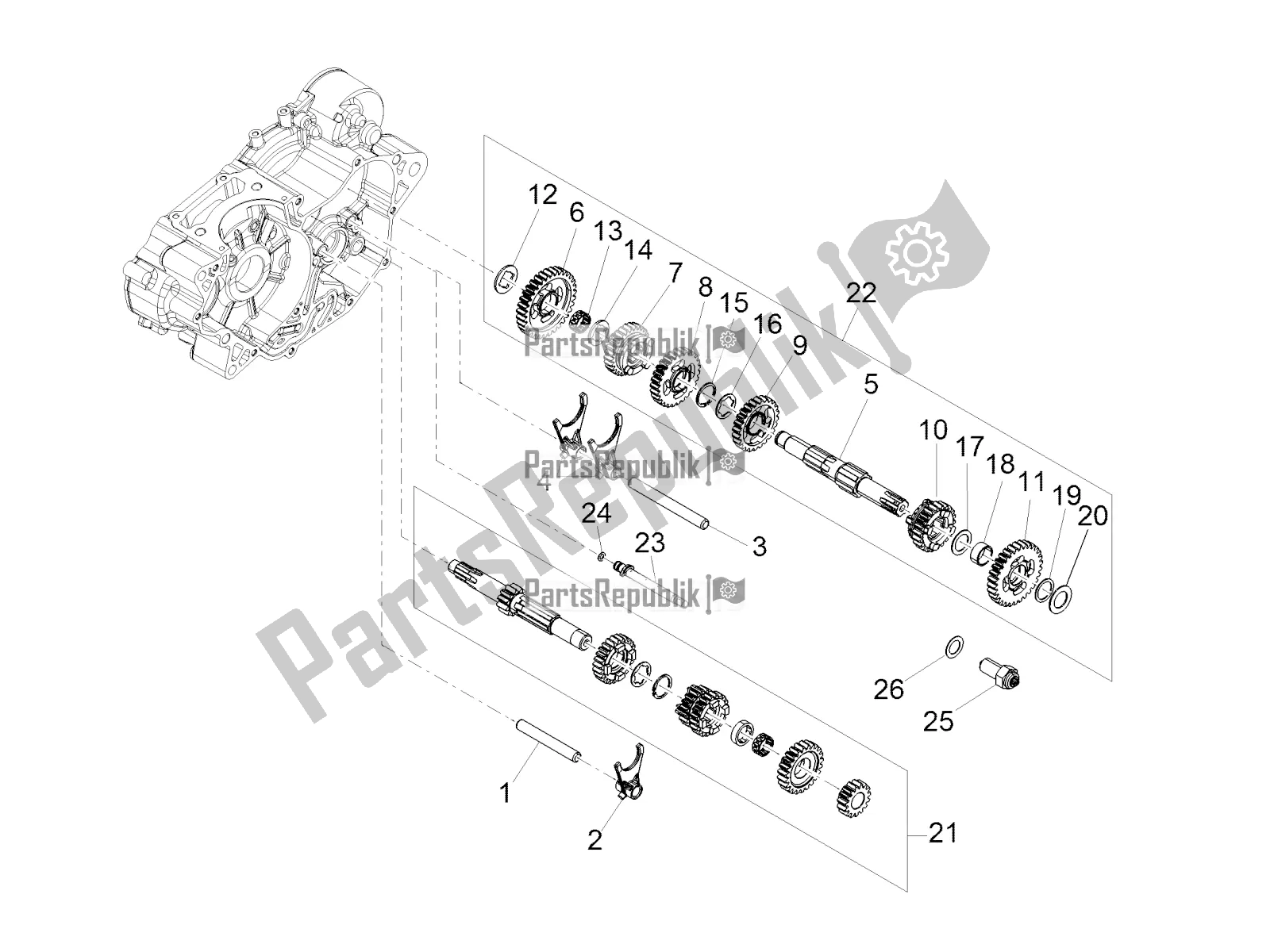 Tutte le parti per il Scatola Ingranaggi - Gruppo Ingranaggi del Aprilia RS 125 4T ABS Replica 2019