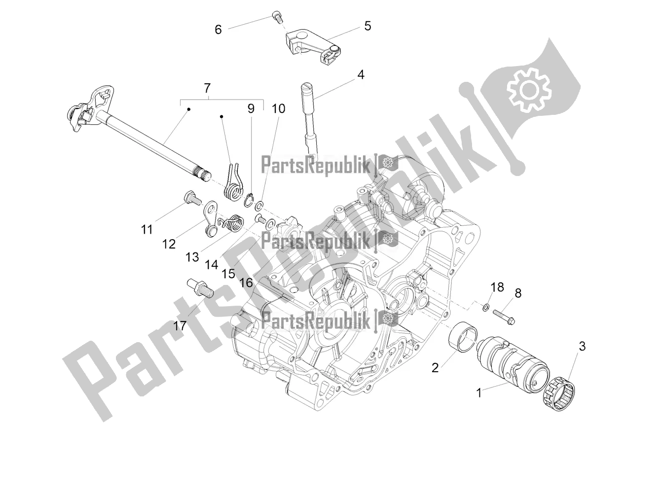 Alle onderdelen voor de Versnellingsbak / Keuzeschakelaar / Schakelnok van de Aprilia RS 125 4T ABS Replica 2020