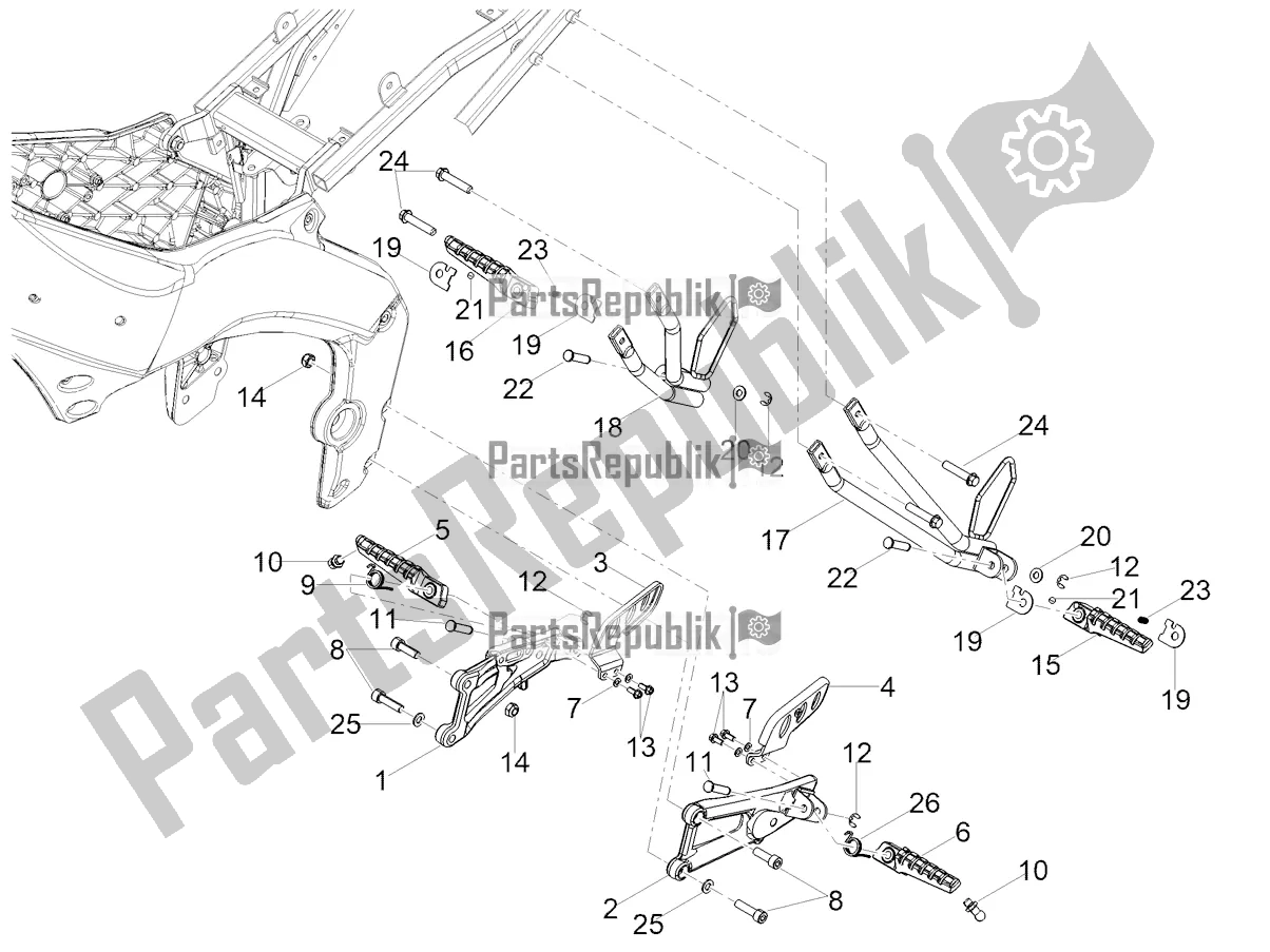 Todas as partes de Descansos Para Os Pés do Aprilia RS 125 4T ABS Replica 2021