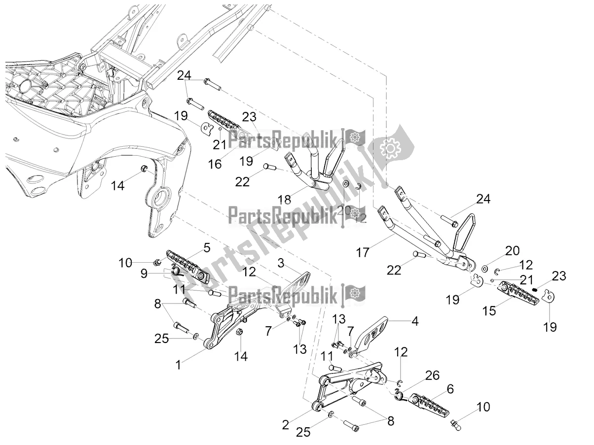 All parts for the Foot Rests of the Aprilia RS 125 4T ABS Replica 2021