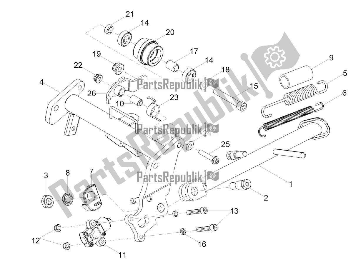 All parts for the Central Stand of the Aprilia RS 125 4T ABS Replica 2022