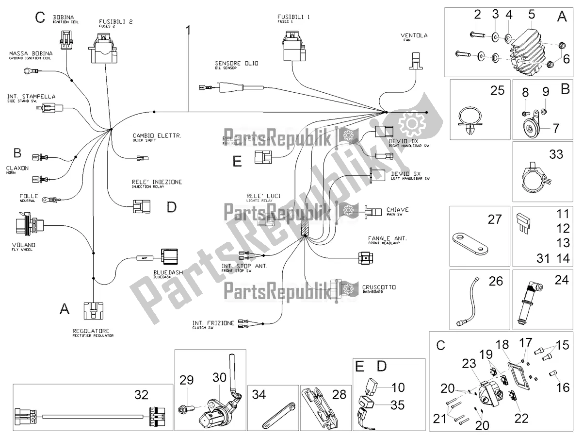 Todas as partes de Sistema Elétrico Frontal do Aprilia RS 125 4T ABS Replica 2022