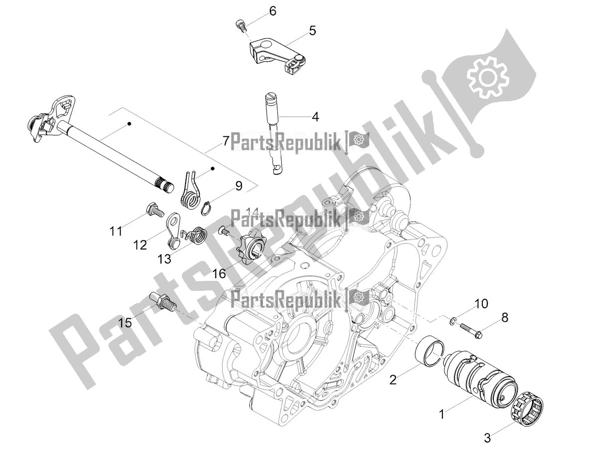 All parts for the Gear Box / Selector / Shift Cam of the Aprilia RS 125 4T ABS Replica 2022