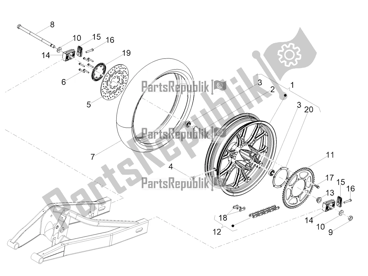 Todas as partes de Roda Traseira do Aprilia RS 125 4T ABS Replica 2022