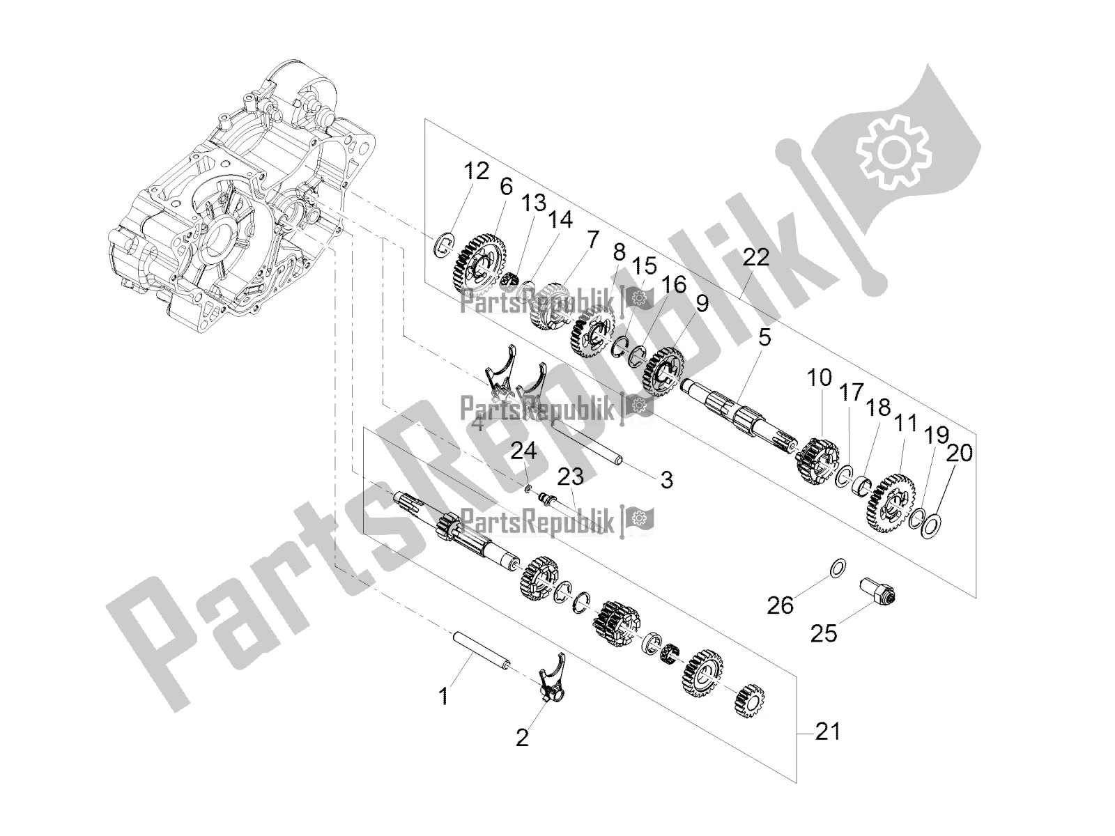 All parts for the Gear Box - Gear Assembly of the Aprilia RS 125 4T ABS Replica Apac 2021