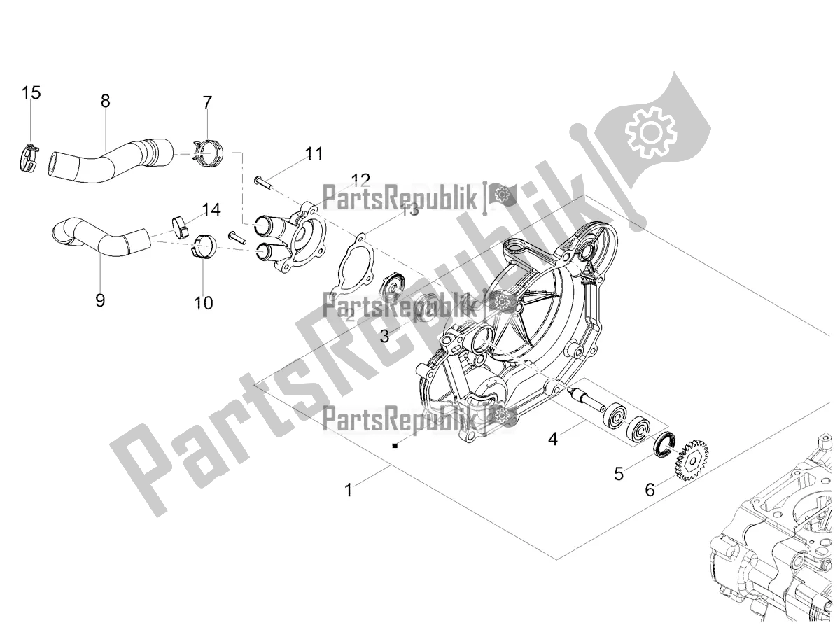 All parts for the Water Pump of the Aprilia RS 125 4T ABS Replica Apac 2021