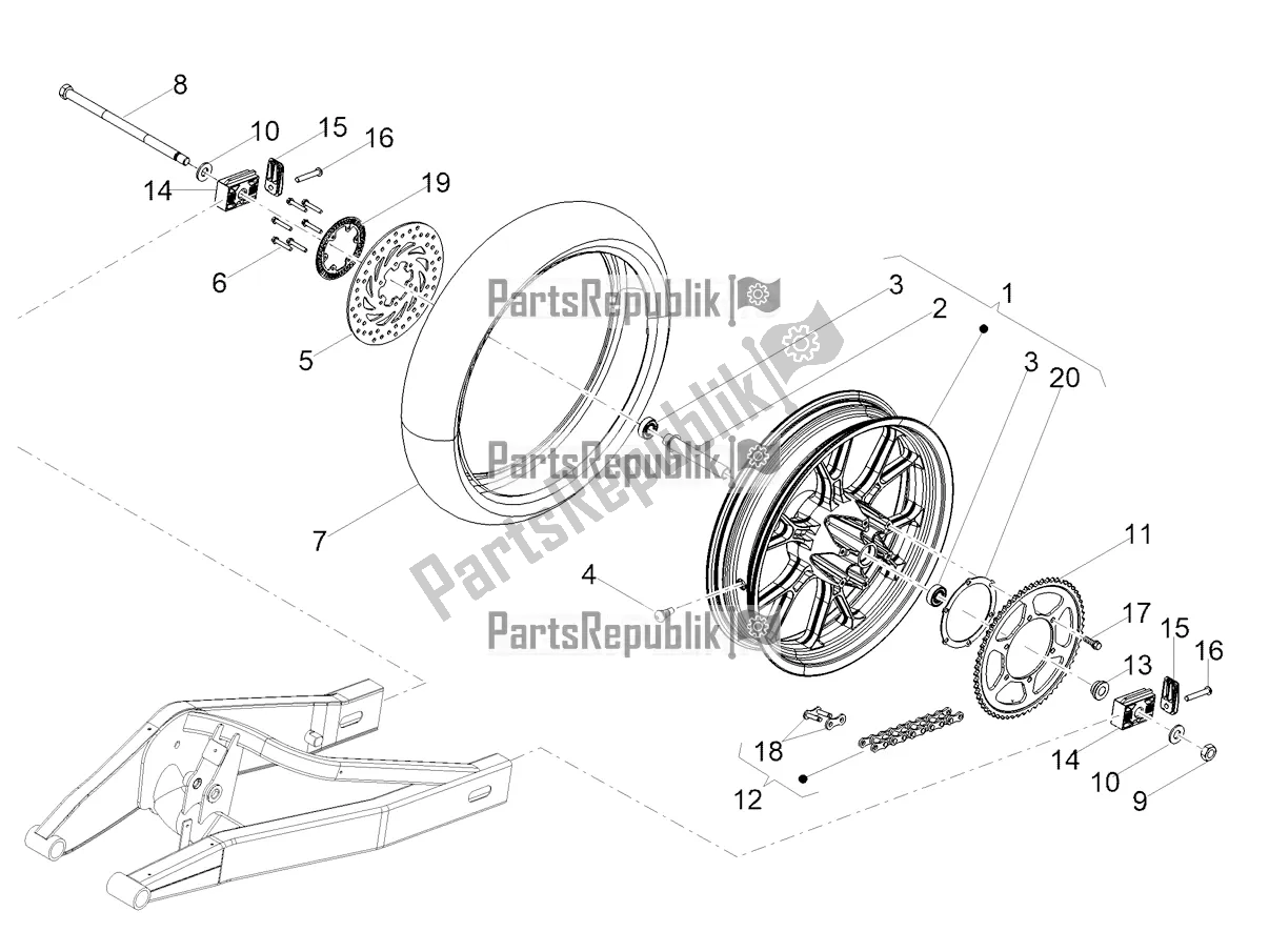 All parts for the Rear Wheel of the Aprilia RS 125 4T ABS Replica Apac 2022