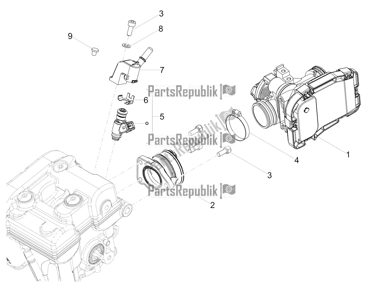 All parts for the Throttle Body of the Aprilia RS 125 4T ABS Replica Apac 2022 All parts for the Throttle Body of the Aprilia RS 125 4T ABS Replica Apac 2022