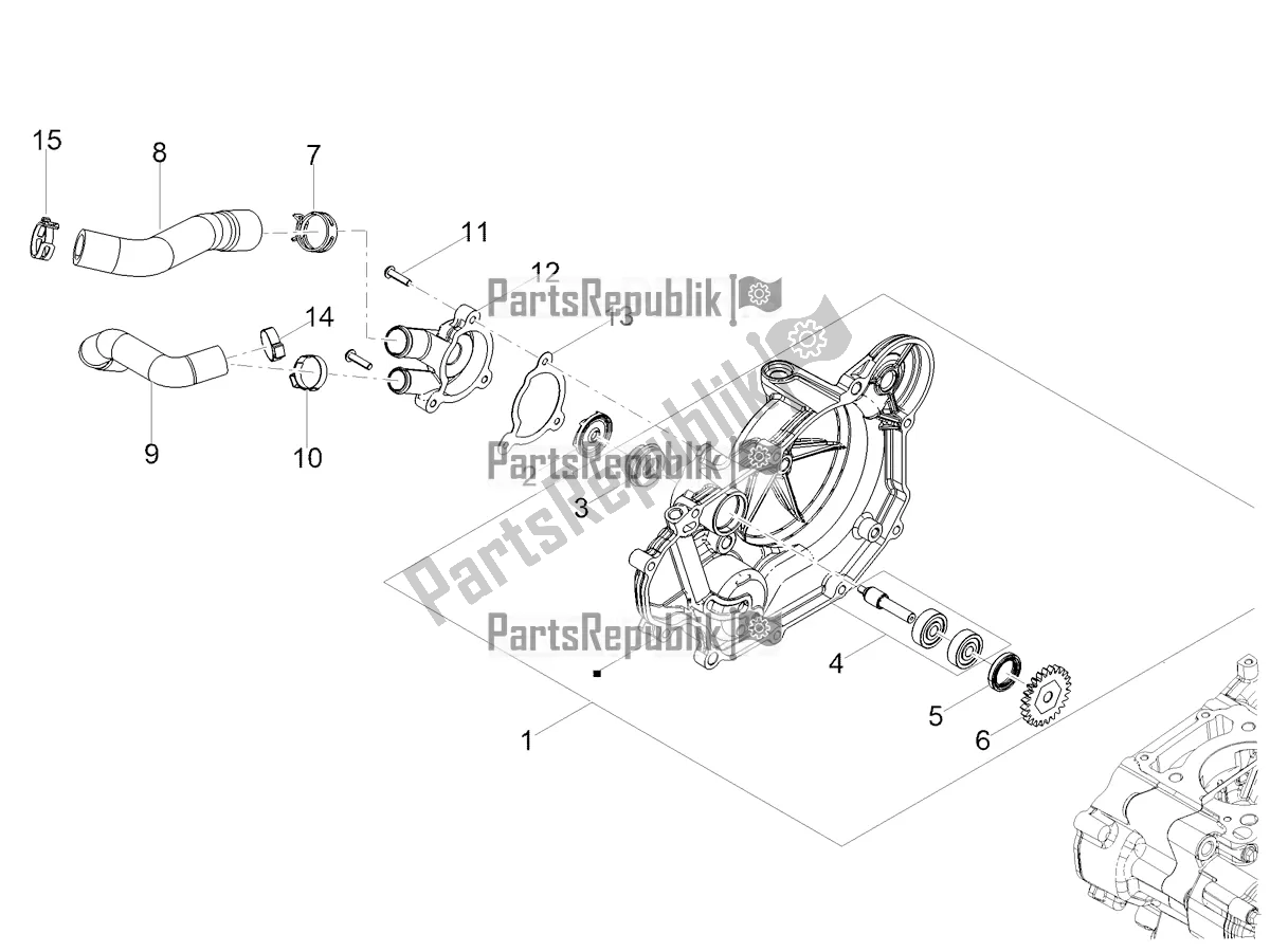 All parts for the Water Pump of the Aprilia RS 125 4T ABS Replica Apac 2022