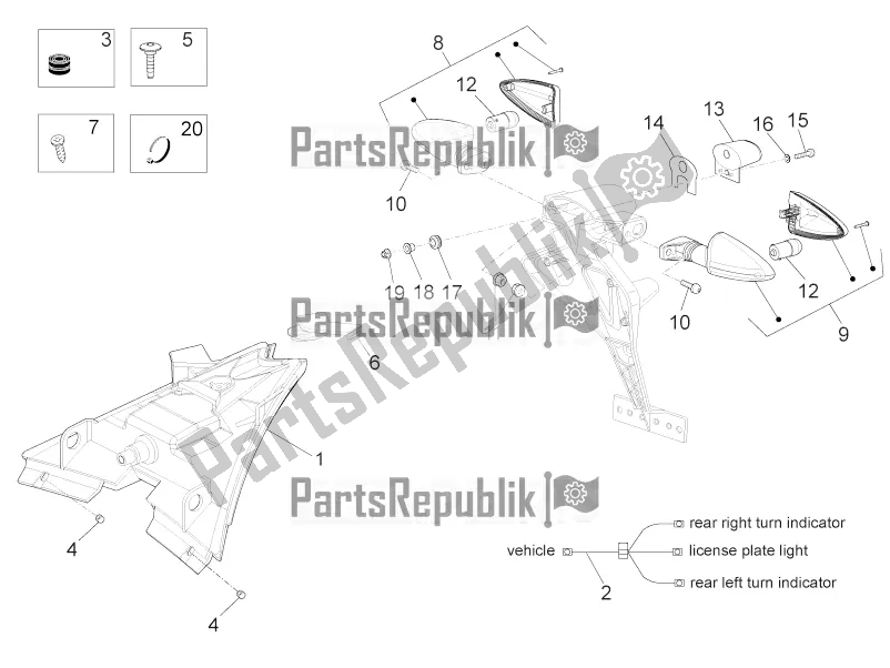 All parts for the Rear Lights of the Aprilia RS 125 Replica 4T 2017
