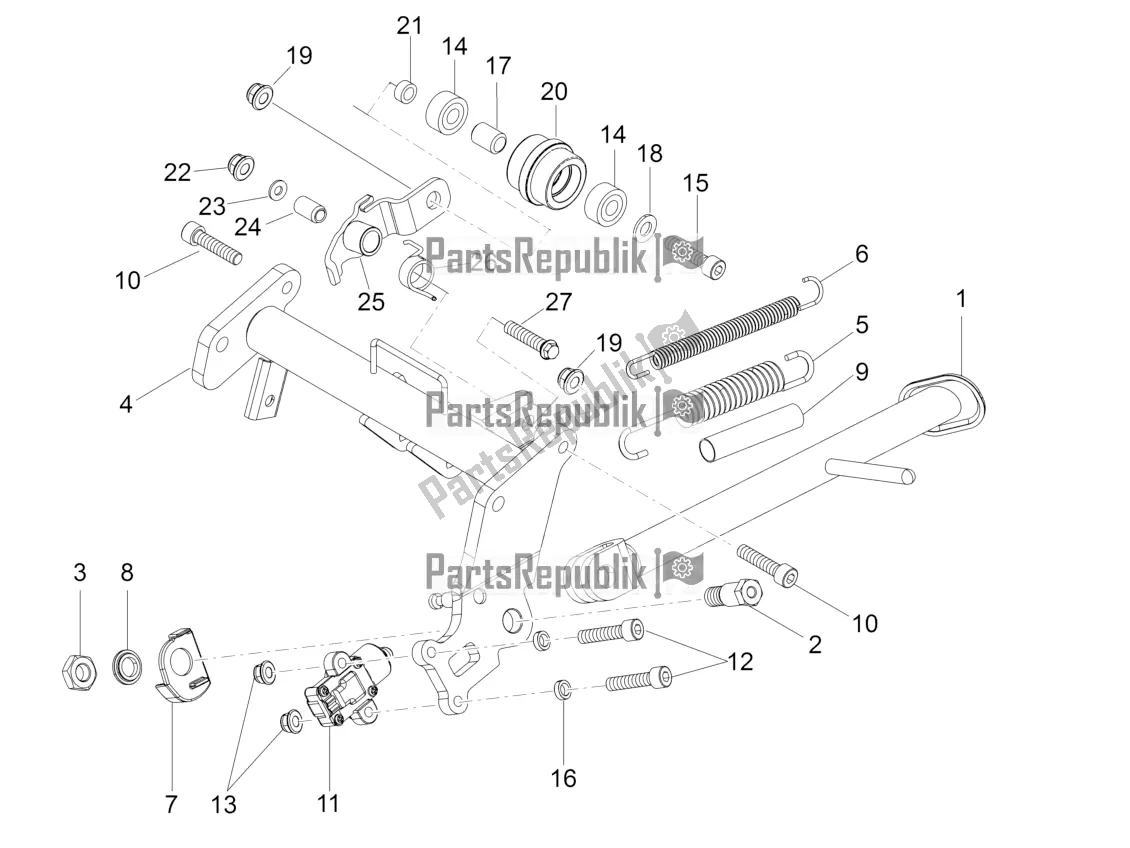 All parts for the Central Stand of the Aprilia RS 125 Replica 4T 2018