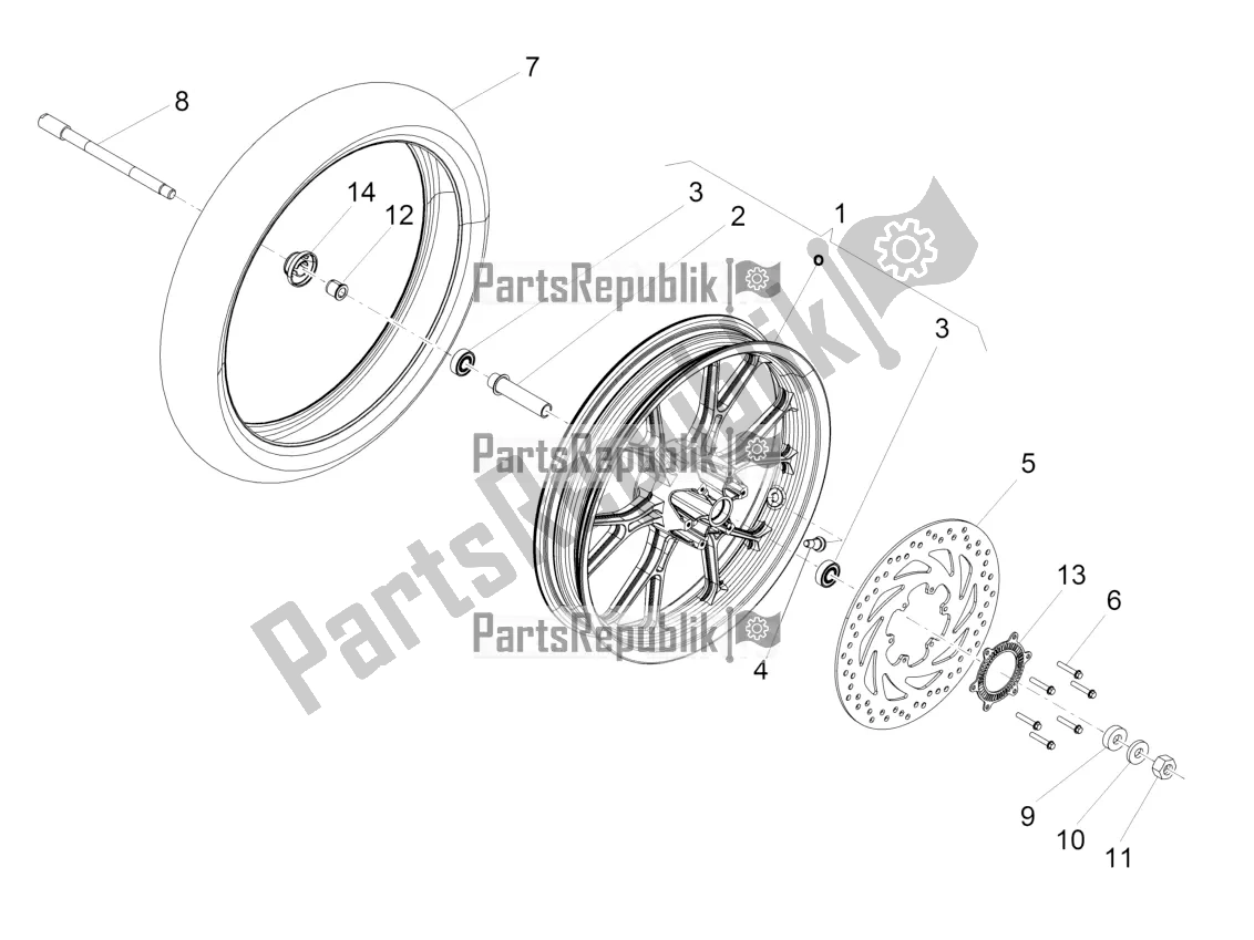 All parts for the Front Wheel of the Aprilia RS 125 Replica 4T 2018