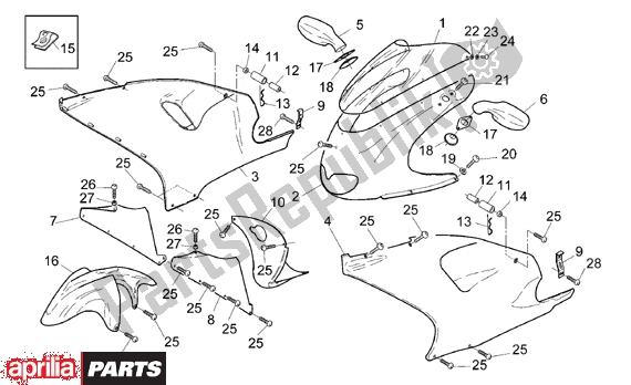All parts for the Front Body I of the Aprilia RS 380 250 1995 - 1997