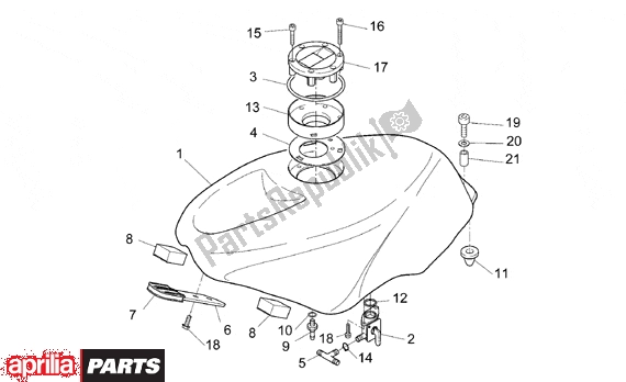 All parts for the Fuel Tank of the Aprilia RS 380 250 1995 - 1997
