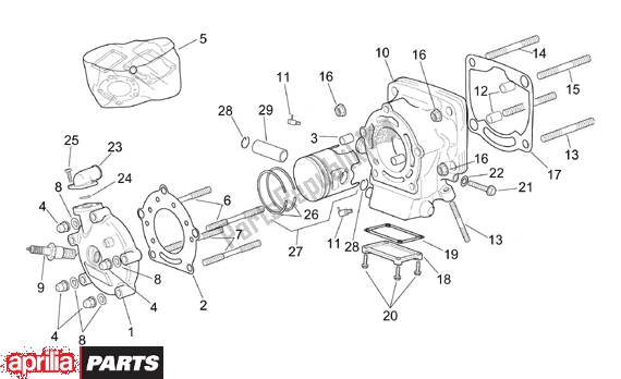 All parts for the Horizontal Cylinder Assembly of the Aprilia RS 380 250 1995 - 1997