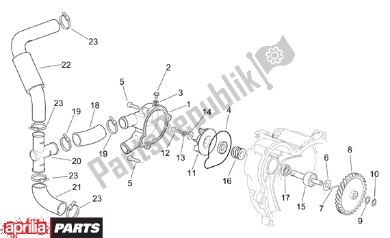 All parts for the Water Pump of the Aprilia RS 380 250 1995 - 1997