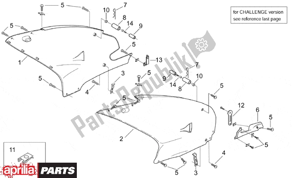 All parts for the Central Body of the Aprilia RS 381 250 1998 - 2001