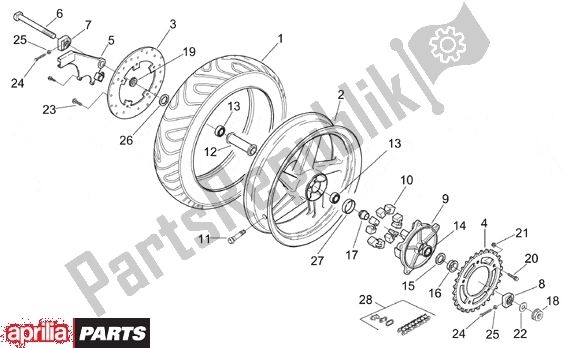 All parts for the Rear Wheel of the Aprilia RS 381 250 1998 - 2001