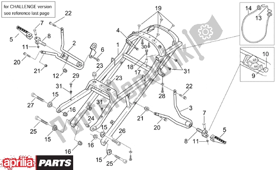 All parts for the Saddel Support Rear Foot Rests of the Aprilia RS 381 250 1998 - 2001