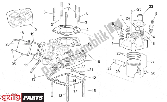 All parts for the Vertical Cylinder Assembly of the Aprilia RS 381 250 1998 - 2001