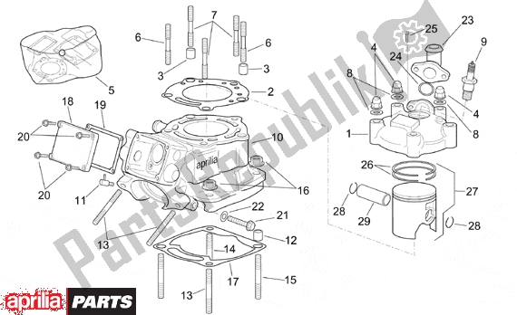 Tutte le parti per il Vertical Cylinder Assembly del Aprilia RS 381 250 1998 - 2001