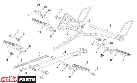 Tutte le parti per il Foot Rests Lateral Stand del Aprilia RS 322 50 1996 - 1998