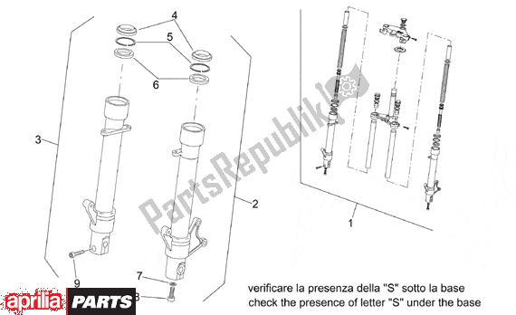 All parts for the Front Fork Iii of the Aprilia RS 322 50 1996 - 1998