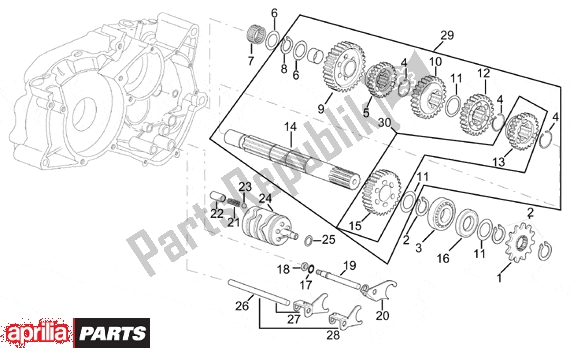 All parts for the Gearbox Driven Shaft 6 Gear Am6 of the Aprilia RS 322 50 1996 - 1998